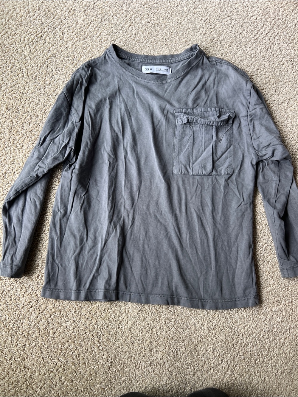 Zara Men Long Sleeve Pocket Tee - Gray